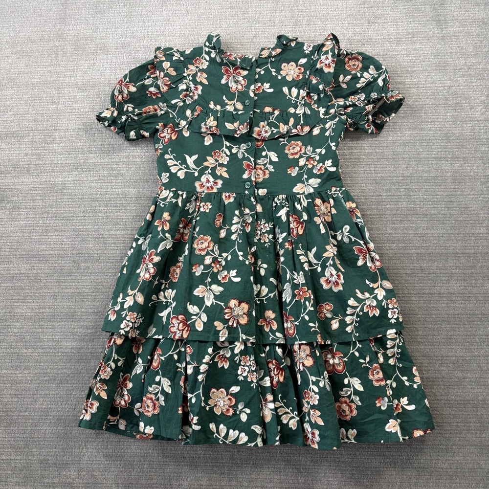 Janie and Jack Enchanted Forest Floral Ruffle Dress Girls 7 Green Tiered Skirt - Picture 2 of 8